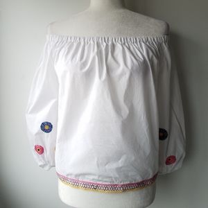 Madewell Boho Off Shoulder Cropped Poet Sleeve Top